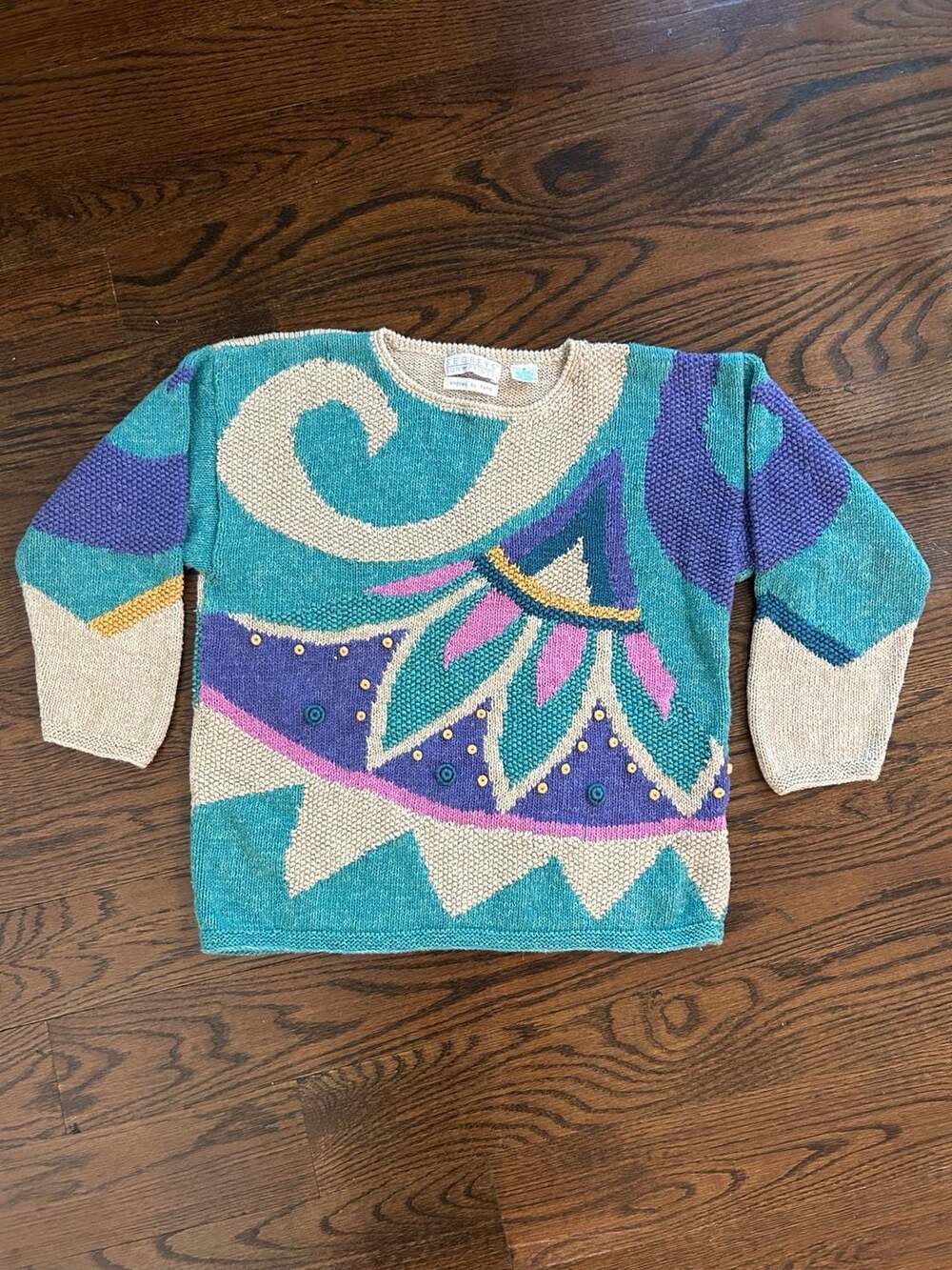 Vintage 1992 Segrets Sun Prints Hand Knitted Abstract Pattern Sweater Size M